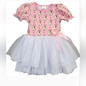 Short Sleeve Girls Bunny Rabbit Easter Tulle Dress  Girls Size 6